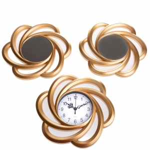 Zrcadla na zeď 2 kusy + 1x nástěnné hodiny 24,5cm 