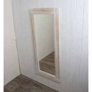 Zrcadlo s dřevěným rámem a bílou patinou 50x115cm