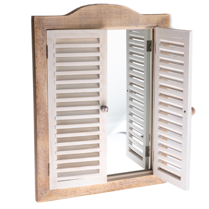 Zrcadlo s dřevěným rámem a okenicemi 45x60x3cm