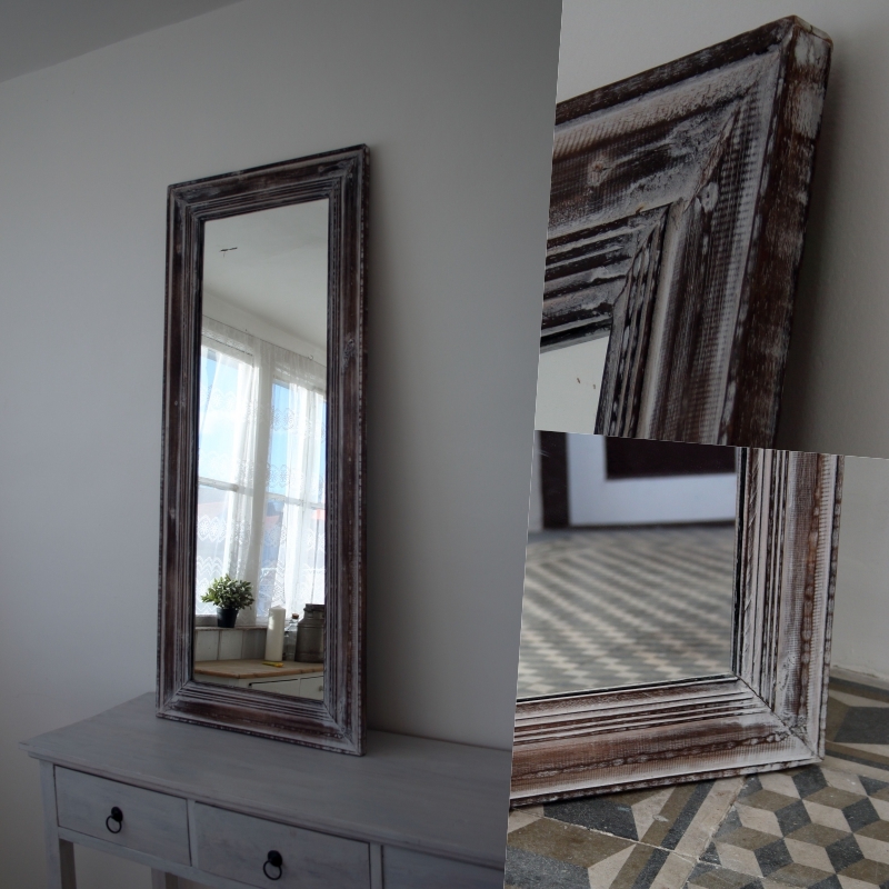 Zrcadlo s hnědým dřevěným rámem s patinou 50x115cm
