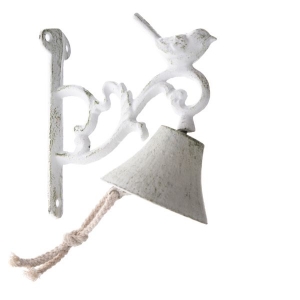 Zvonek na konzole s ptáčkem bílý 17 x 17 x 8 cm litina