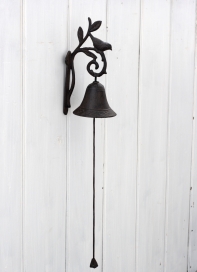 Zvonek na konzoli s ptáčkem a lístky 22x12cm