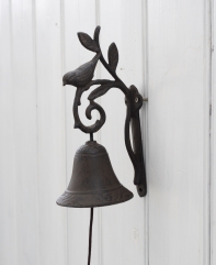 Zvonek na konzoli s ptáčkem a lístky 22x12cm