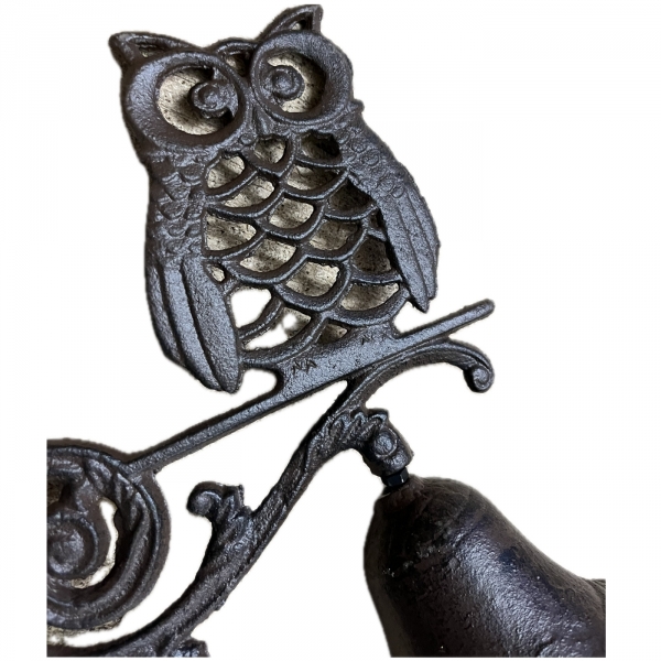 Zvonek nástěnný se sovou 19 x 25 cm litina